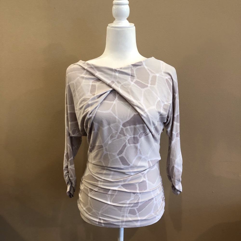 Jennifer Lopez Print Layered Top with Ruched Detail, Size XS